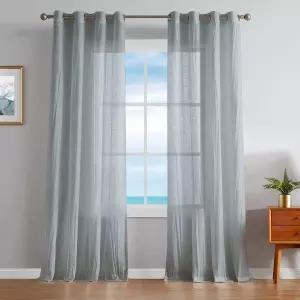 노티카 코델리아 파쇄 시어 커튼 창문 패널 가벼운 2개의 세트 그로밋 헤더 52인치 x 96인치 그레이