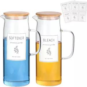 대나무 뚜껑과 손잡이 키트히어로 세탁 세제 디스펜서 세트 세탁실 정리 및 보관 간편한 2팩 50온스 액체