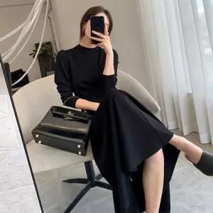 롱원피스 하이웨스트 카라원피스 미니원피스 긴팔 (WFKDY9K)