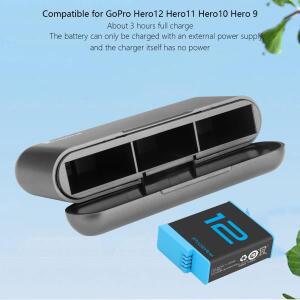 Probty 배터리 고프로 히어로 12 9 mAh 3 웨이 고속 충전기 박스 액세서리