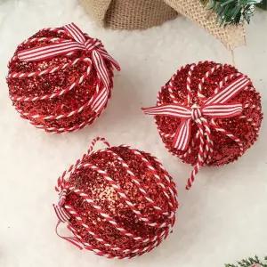 루비레드 장식볼 3p 8cm 리본끈회오리 크리스마스 성탄절 트리 오너먼트 소품 악세사리 액세서리 트리볼