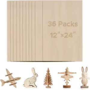 OMTech 36팩 자작나무 합판 시트 공예용 12x24인치 커팅 판화용 두꺼운 나무 1개/8인치 DIY 프로젝트용