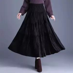 밴널스샵 여성 A라인 벨벳 스커트 가을 겨울 오피스룩 롱 두꺼운 HO4