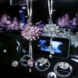 태슬이 달린 연꽃 양면 크리스탈 눈송이 펜던트 자동차 장식, 발렌타인 데이, 크리스마스 등을 위한 이상