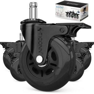 타일, 원목 바닥 및 카펫용 TICONN 사무실 의자 캐스터 휠 5종 세트, 대부분의 의자에 범용 장착(브레이크 포함 검은색)