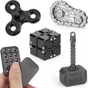 용 5PCS 피젯 장난감 세트 체인이 포함된 감각 팩 인피니티 큐브 슬라이더 2 in 1 해머 스피너 메탈 트라이