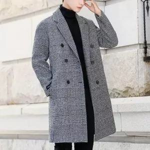 남성 체크 롱코트 모직 아우터 숏기장 오버핏 트렌치 레이어드 싱글 슬림 코트 클래식