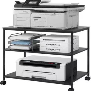 조절 가능한 선반과 잠금 휠이 있는 EMERIT 3단 대형 프린터 스탠드 팩스기 스캐너 사무기기 및 용품 보관