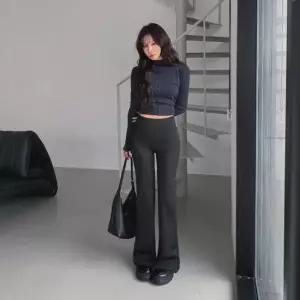 여성 검정 하이웨스트 보온 나팔 레깅스