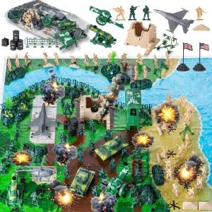 3세 를 위한 현실적인 차량(탱크 헬리콥터 전투기 군사 전투 매트)이 장착된 오코토이 아미 남성 장난감