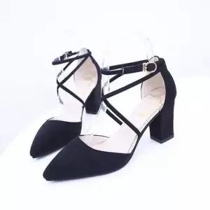 스웨이드 통굽 3컬러 스틸레토 스트랩 펌프스힐