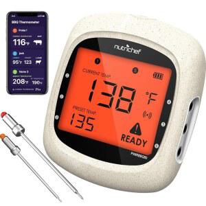 [미국배송] 굽고 흡연할 수 있는 뉴트리셰프 블루투스 육류 온도계 최대 6가지 온도 프로브 및 스마트 앱 400피트 범위 LCD