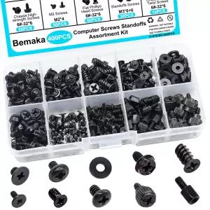 Bemaka 400Pcs 컴퓨터 나사 모음 키트 마더보드 스탠드오프 범용 SSD 하드 드라이브 PC 케이스 팬 DIY 설치