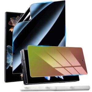 삼성 갤럭시 Z 폴드 7 프라이버시 화면 보호기, 그라디언트 컬러 안티 블루 라이트 강화 유리 전면 보호기 + 블랙 빅 이너 TPU 안티 스파이 필름 + 이지 설치 프레임, 버블 안티 스크래치 0개