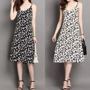 고품질 무늬 여성 끈나시 플라워 원피스 시원한 (WFKEO3L)