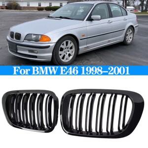 자동차 앞 신장 그릴 광택 블랙 더블 슬랫 후드 레이싱 BMW 호환 3 시리즈 E46 4 도어 1998-2001 교체
