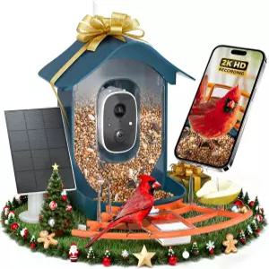 카메라 DOCoon 스마트 새 모이통 2K HD AI로 종 식별 태양광 패널 관찰 화이트 엘리펀트 선물 크리스마스