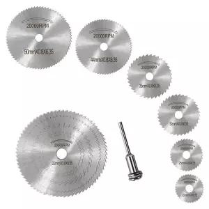 미니 원형 톱니휠 7종 세트 HSS 전동드릴 디스크 6p + 맨드렐 1p 드레멜 고속 블레이드 목재 알루미늄 커팅 절단 톱날