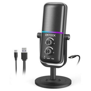 CMTECK PC, PS4 /PS5, 노트북용 USB 마이크 - RGB 조명, 음소거 버튼, 게인, 플러그 앤 플레이, 스트리밍, 팟캐스트, 녹음을 위한 3가지 사운드 모드가 있는 컴퓨터