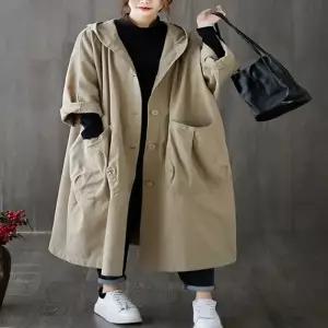 G125798 (빅사이즈) 오버핏 후드롱코트 야상점퍼 바람막이