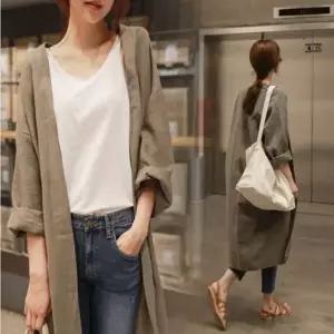 여성 여름 가벼운 롱 코트 노버튼 여름 자켓 루즈핏