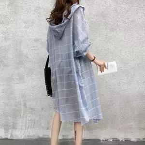 트렌디한 후드 남방 힙을 덮는 기장으로 자연스러운 체형커버 격자무늬 스트릿 패션 롱셔츠