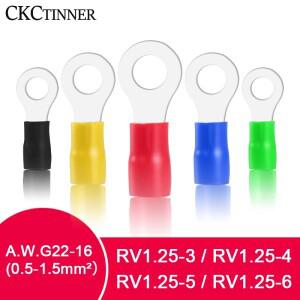 A.W.G 22-16 RV 크림프 터미널 절연 링 와이어 커넥터  배선 원형 콜드 프레스 케이블 엔드 연결  100 개