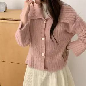 여자 겨울 앙고라 빅카라 퍼니트 골지 버튼 가디건