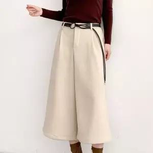 [하프클럽/]여자 코듀로이 가죽벨트 겨울 기모 와이드 통 바지