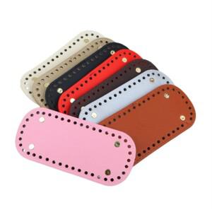 타원형 긴 바닥 니트 가방  PU 가죽 액세서리  구멍이 있는 수제 DIY  8x18cm