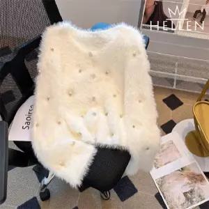 [헬렌] 겨울 에코 퍼 가디건 라운드넥 큐빅 진주 장식 연말 모임룩 럭시퍼가디건 B-040