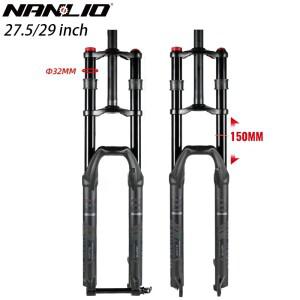 듀얼 크라운 에어 서스펜션 포크 150mm 여행용 전자 자전거 MTB 프론트 퀵릴리즈 및 100x15mm 스루 액슬 호
