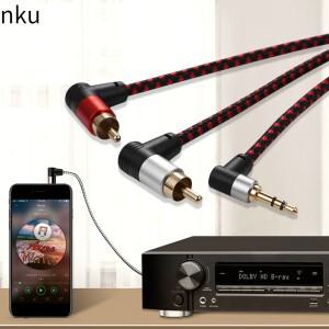 Nku 90도 3.5mm 남성 2 RCA 잭 오디오 케이블 MP3 증폭기 용 내구성 실용 직각 AUX Y 분배기 코드