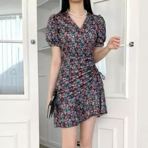 [라일리여성의류] Rly 플라워패턴 하프슬리브 스타일 드레스 러플 퍼프소