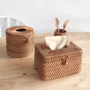 거실 원형 휴지케이스 쇼파테이블 라탄 각티슈커버 침실