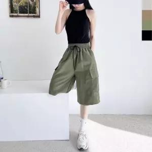 여성 힙한 캐쥬얼 와이드 후디 카고반바지 WED6826