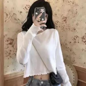 [골드스마일]여름용 시스루 크롭 긴팔 티셔츠 셔링 디테일 데일리 착용