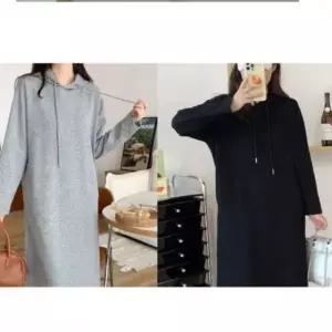 데일리 캐주얼 원피스 이지룩 여성 롱 롱후드원피스 기모 후드 무지 이지룩원피스 데일리룩원피스
