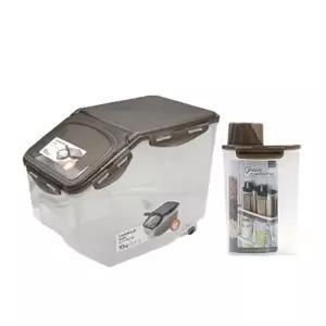 [너만아는잡화점]락앤락 쌀통 10kg + 도어포켓잡곡통 2kg 브라운 쌀 보관통 보관용기