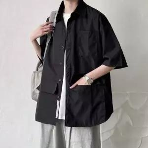 [셀러에이드]남성용 오버핏 반팔 포켓 캐주얼 데일리 여름 셔츠