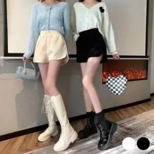 허리밴딩 살짝 옆트임 편안한 골덴 여성 반바지 WF0E008