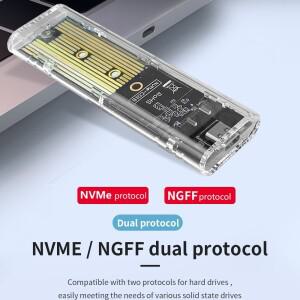 TISHRIC SSD NVME M2 하드 드라이브 인클로저 듀얼 프로토콜  USB3.1  NGFF 케이스 2230 2242 2260/2280 10