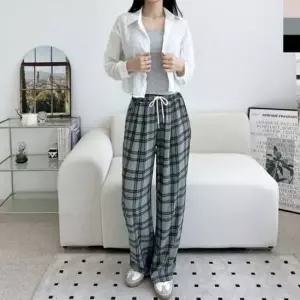 걸스 오버핏데일리룩 트라우저 썸머 체크패턴 오버핏 밴드 쿨소재 트라우저