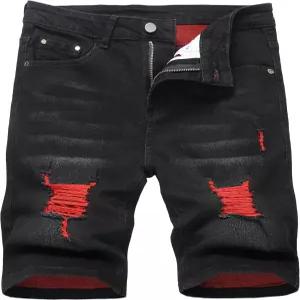 준바오스 남성용 슬림 핏 스트레치 데님 반바지 찢어진 스키니 진 패션 스트레이트 컴포트 플렉스 허리