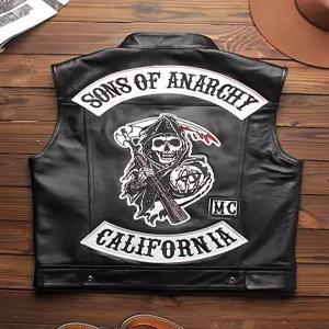 남자 차이나넥 바이크 썬즈 오브 라이더 가죽조끼 블랙