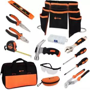 조이타운 리얼 툴 세트 - 실제 핸드 툴을 사용하는 주니어 스틸 단조 키트 벨트 휴대용 백 가정용 DIY