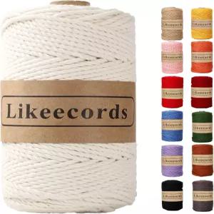 라이크코드 코튼 마크라메 코드 3mm x 100m 3줄 꼬임 공예용 로프 스트링 뜨개질 식물 걸이 결혼식 및