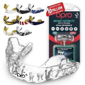 OPRO 인스턴트 커스텀 핏 마우스 가드, 치과 의사 수준의 편안함, 보호 및 착용 - 축구, 복싱, 럭비, MMA, BJJ, UFC 피스용 몰드형 가드 케이스 포함(클리어, 성인용)