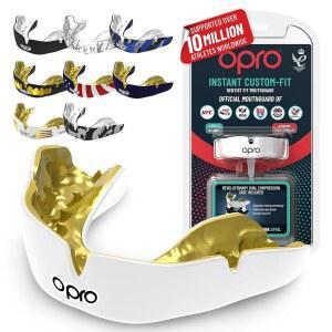 OPRO 인스턴트 커스텀 핏 마우스 가드, 치과 의사 수준의 편안함, 보호 및 착용 - 축구, 복싱, 럭비, MMA, BJJ, UFC 피스용 몰드형 가드 케이스 포함 (화이트, 성인용)