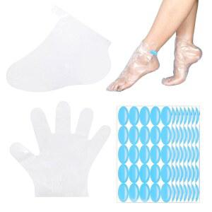 발과 손용 플라스틱 커버 400개, 파라핀 왁스 일회용 양말 페디큐어 라이너 목욕 라이너, 밀폐용 스티커가 부착된 장갑 보호대